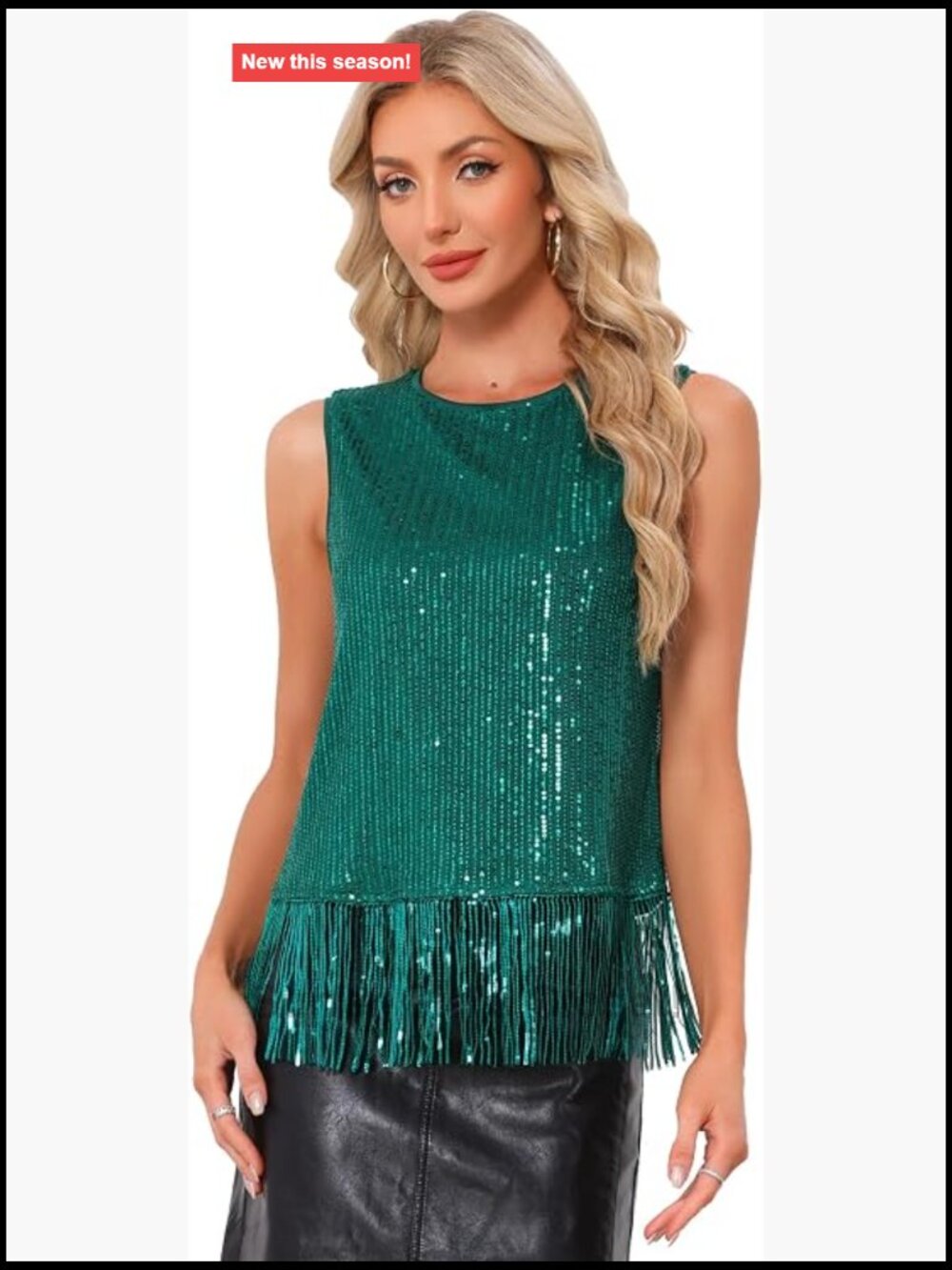 Sequin Fringe Sleeveless Crop Tank Top Party Night Out